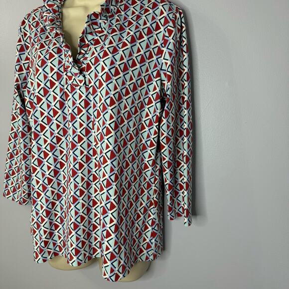J. McLaughlin Durham Ruffle 3/4 Sleeve Top Catalina Cloth Gro Print Women's XL - Picture 4 of 8